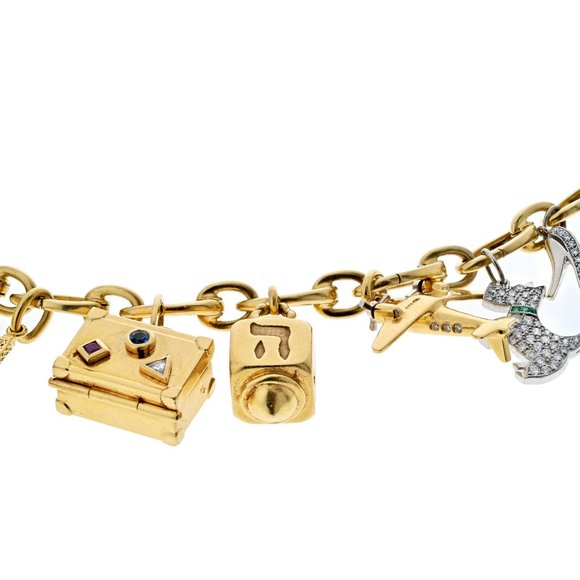 Tiffany & Co. Platinum, 18K Yellow Gold Gem set And Diamond 15 Charm Bracelet - Picture 6 of 6